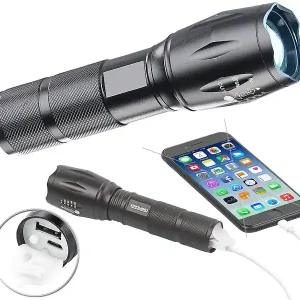 Jetzt Zugreifen LED Taschenlampe ALU Gehäuse 10W mit Lith-Akku Powerbank USB IP44