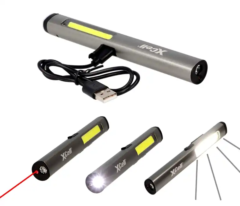 Sonderaktion LED Taschenlampe Penlight 3in1 mit Laserpointer UV-Licht Lithium-Akku USB-C