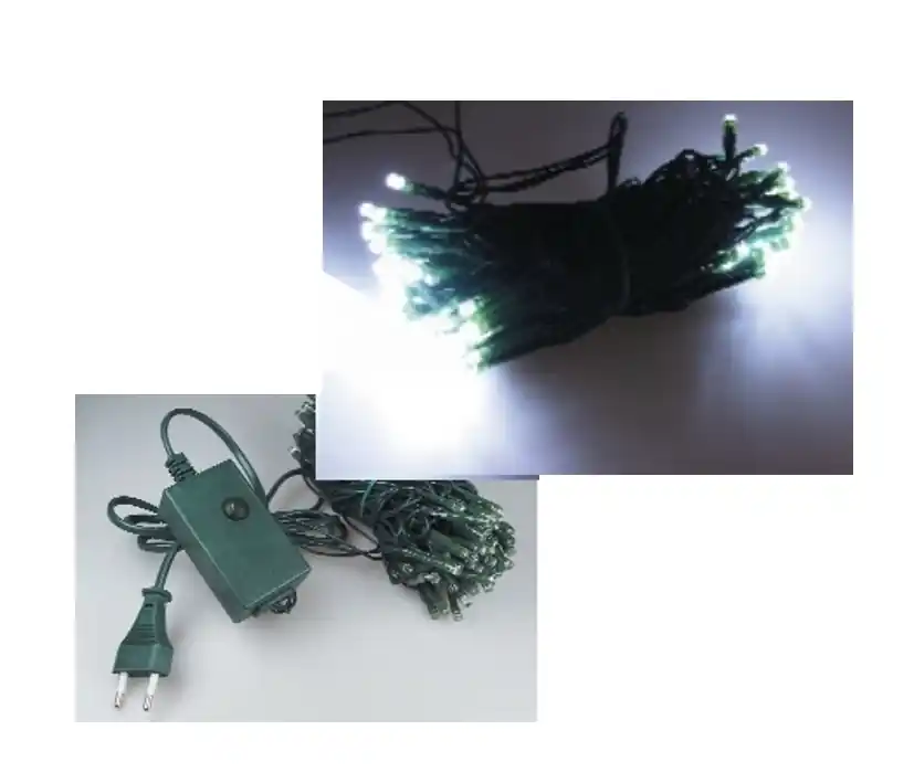 Wochenendangebot Lichterkette 10m mit 100 LED Lämpchen Neutralweiß IP44 Trafo mit 8x Lichteffekten