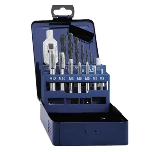 Gewindeschneider Satz mit Bohrer 15tlg M3 M4 M5 M6 M8 M10 M12 Begrenztes Angebot