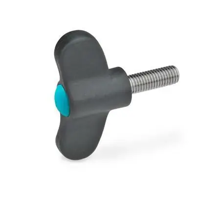 ELESA-FLÜGELSCHRAUBE, EDELSTAHL, KAPPE BLAU von Otto Ganter Herstellernummer: 633.1-55-M8-20-DBL Sonderangebot