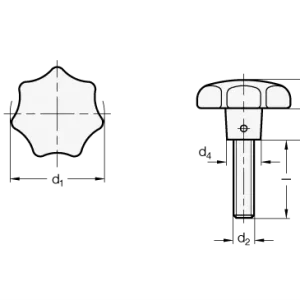 STERNGRIFFSCHRAUBE, ALU-GRIFF, EDELSTAHL-SCHRAUBE von Otto Ganter Herstellernummer: 6336.5-AP-50-M10-25 Original