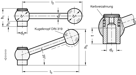 Sichere Zahlung VERSTELLB.KUGELGRIFF, GERADE von Otto Ganter Herstellernummer: 6337.3-20-M6-M