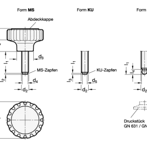 Versand Am Gleichen Tag RÄNDELGRIFF MIT EDELSTAHL-GEW.STIFT/KU-DRUCKZAPFEN von Otto Ganter Herstellernummer: 7336.5-53-M10-50-KU