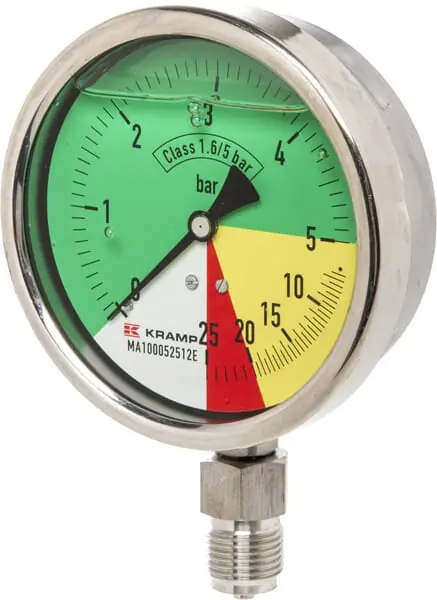 Manometer Ø100mm 0-5-20-25 1/2" BSP Anschluss unten (MA100052512E) Expressversand
