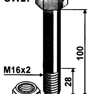 Schraube mit Sicherungsmutter M16x2x100,10.9 Letzte Chance