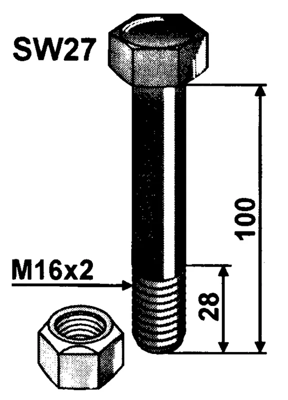 Schraube mit Sicherungsmutter M16x2x100,10.9 Letzte Chance