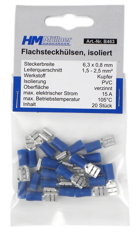 Top-Angebot HM MÜLLNER Flachsteckhülse Blau 6,3 mm, 20 Stk.