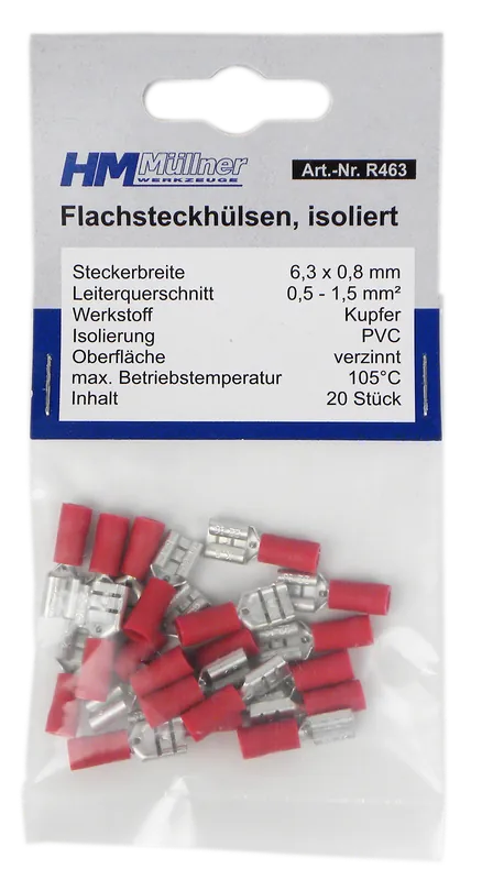 HM MÜLLNER Flachsteckhülse Rot 6,3 mm, 20 Stk. Gratis Versand